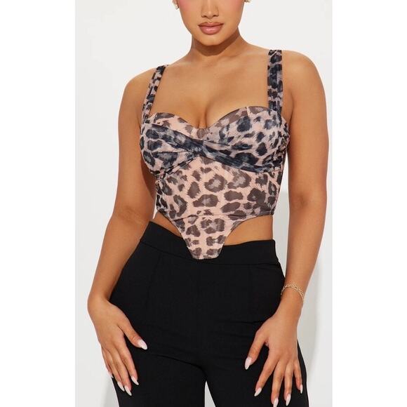 Fashion Nova Fierce Mesh Corset Top Size 3X Leopard Animal Print Cheetah NEW - Picture 1 of 5